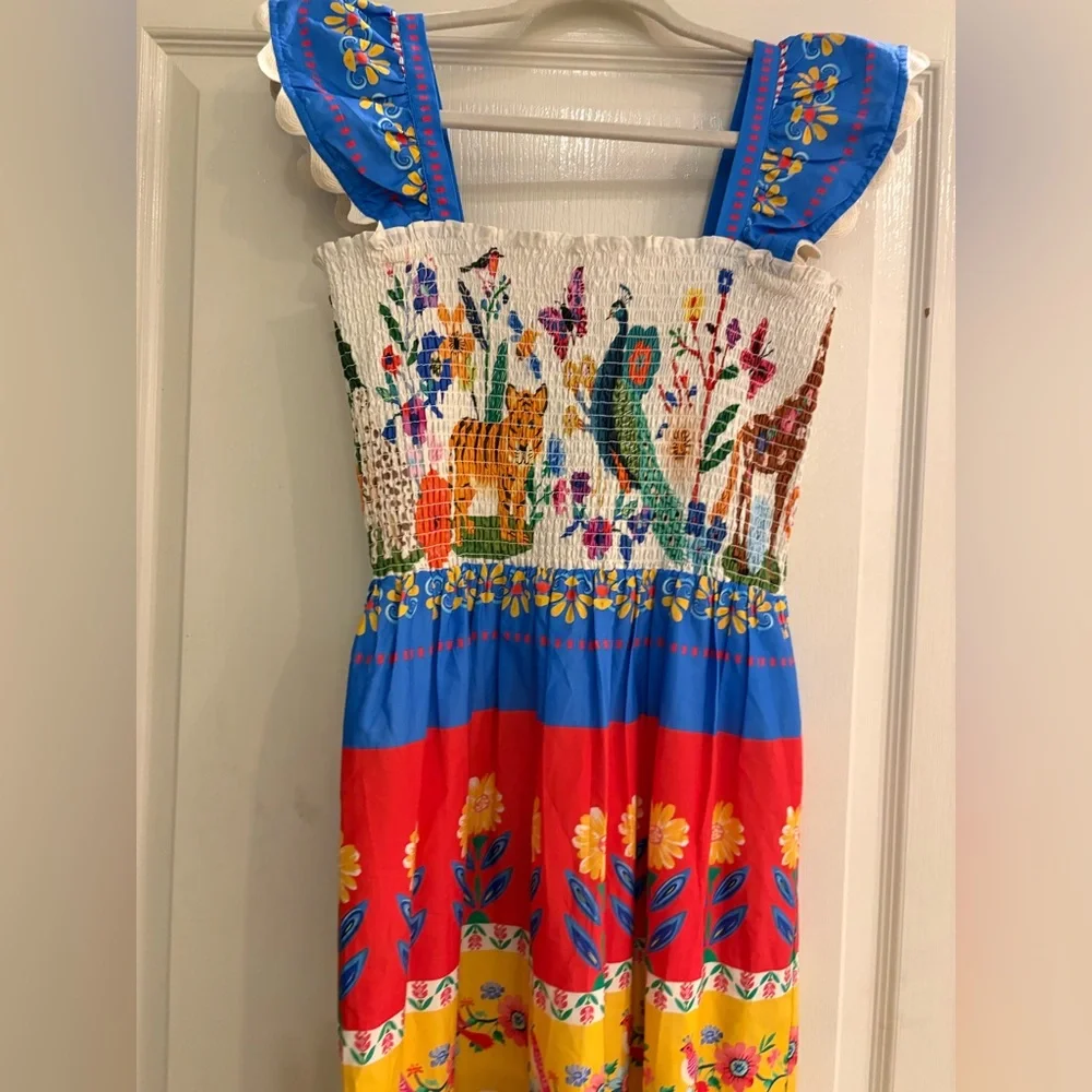 THML Tropical Animal Print Smocked Midi Dress Small Anthropologie NWT - Picture 9 of 16